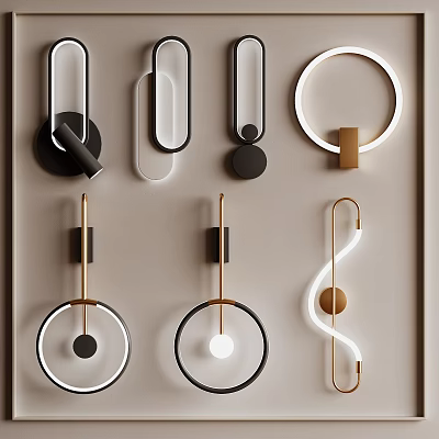 Modern Minimalist Wall Lamps with Geometric Shapes in Black White Copper Tones 3d model