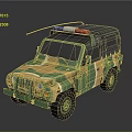 Military Camouflage Off Road Vehicle With Red Blue Emergency Lights And Open Top