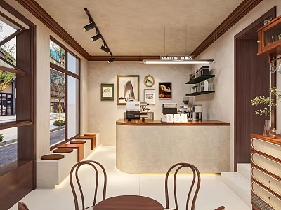 Cozy Dessert Shop Interior With Curved Counter And Seating Area 3d model