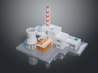 Industrial Building Facility Featuring Cylindrical Structure White Main Body And Red White Tower Components 3d model