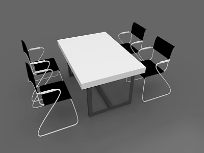 Modern Minimalist Meeting Table and Chairs with White Tabletop Black Seats and White Metal Frames 3d model