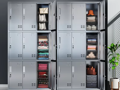 Modern Metal Locker Wardrobe With Open Compartments Storage For Clothes Bags And Shoes 3d model