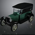 Green Vintage Car With Black Top Shiny Body And Classic Retro Design
