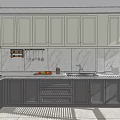 Modern Kitchen Interior With White Upper Cabinets Gray Lower Cabinets And Marble Backsplash 3d model