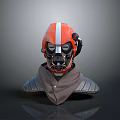 Futuristic Combat Weapon Helmet With Orange White Stripe Black Mask And Shoulder Armor