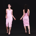 Woman in Pink Dress Posing from Different Angles on Black Background