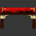 Traditional Conference Table With Red Tablecloth And Golden Decorative Patterns On Wooden Legs