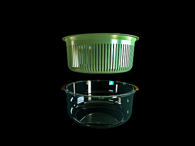 Two Tier Vegetable Washing Colander Set With Green Plastic Strainer And Glass Basin 3d model
