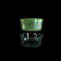 Two Tier Vegetable Washing Colander Set With Green Plastic Strainer And Glass Basin