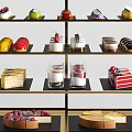 Glass Display Cabinet Shelf With Multi tier For Pastry Dessert And Gold Base