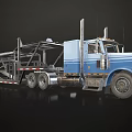 Blue Functional Truck With Flatbed Trailer For Vehicle Transportation Needs