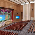 Spacious Auditorium Interior With Red Seats Two Levels And Wooden Walls