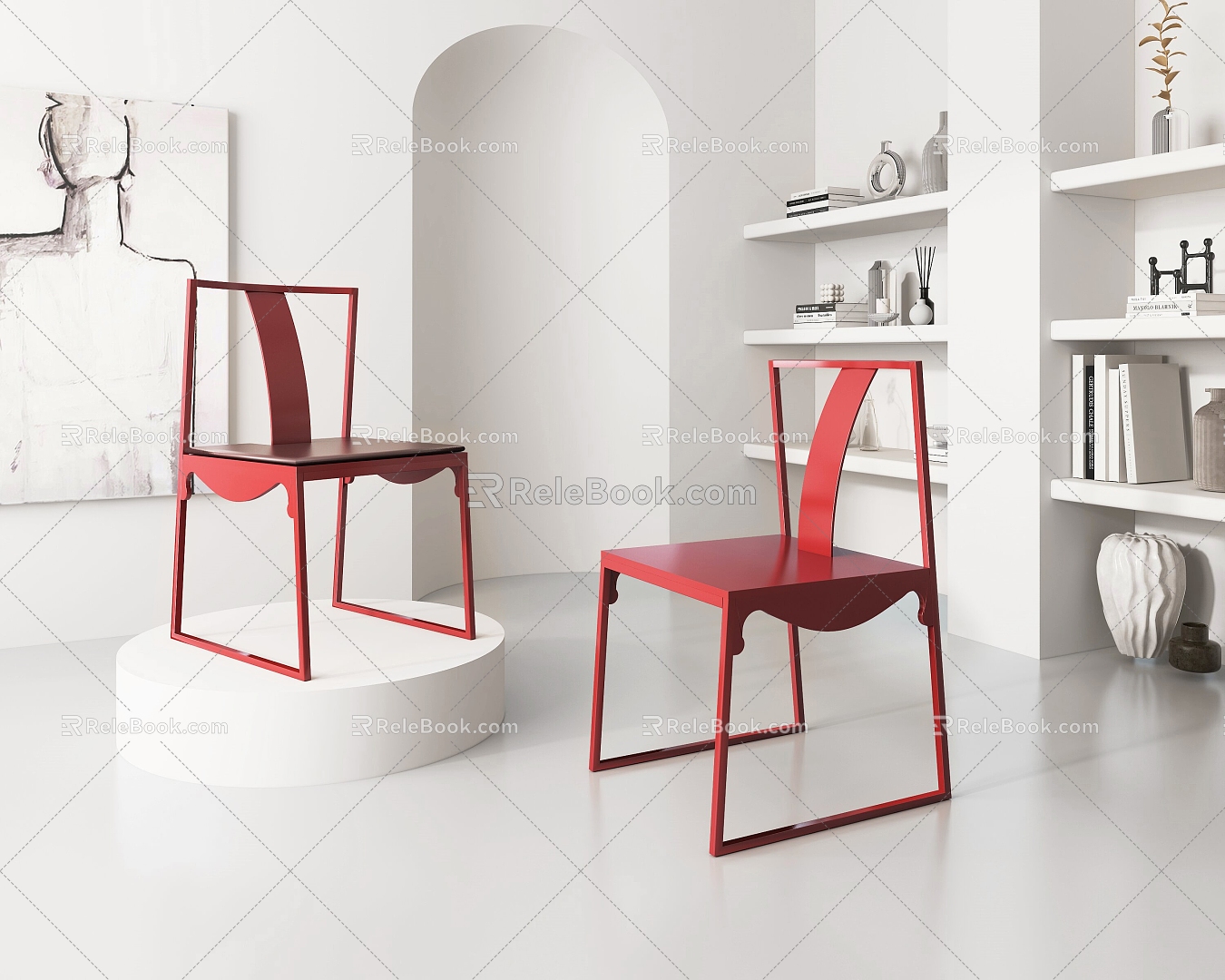 New Chinese Minimalist Red Master Chair New Chinese Minimalist Single Chair 3d model