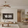 Modern Living Dining Room Interior With Sofa Dining Table Ceiling Fan And Wall Art