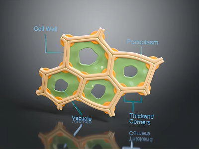 Plant Cell Structure Showing Cell Wall Protoplasm Vacuole And Cytoplasm With Thickened Corners 3d model