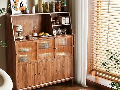 Wooden Sideboard With Glass Doors And Storage For Dining Room Decor Items 3d model