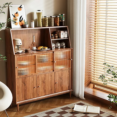 Wooden Sideboard With Glass Doors And Storage For Dining Room Decor Items 3d model