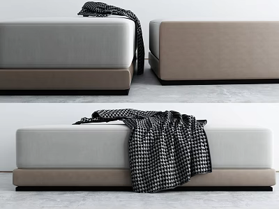 Modern Gray And Beige Ottoman With Black And White Checkered Blanket Decor 3d model