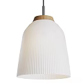 Two Modern Pendant Lights With Wooden Accents And Ribbed White Glass Shades For Interior Design