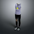Purple Tank Top With Yellow Leaf Graphic And Black Ripped Leggings Gray Sneakers