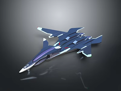 Blue 3D Rendered Science Fiction Fighter Jet With Sleek Aerodynamic Design 3d model