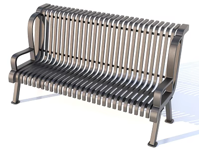Sturdy Metal Outdoor Bench Featuring Slatted Design And Ergonomic Armrests For Patio Use 3d model