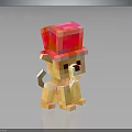 Pixelated Yellow Puppy Wearing Red Hat In 3D Digital Art Style