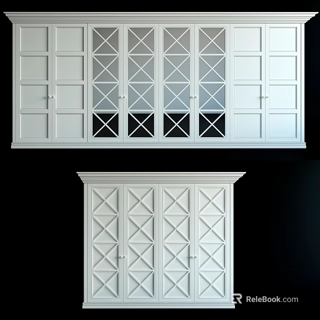 White Cabinet And Door Design With Geometric Panel Patterns For Interior Decor 3d model