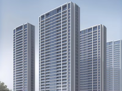 Modern High Rise Residential Buildings With Glass Facades And Urban Skyline 3d model