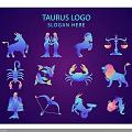 Colorful Zodiac Signs Icon Set Including Taurus Logo Design Elements 3d model