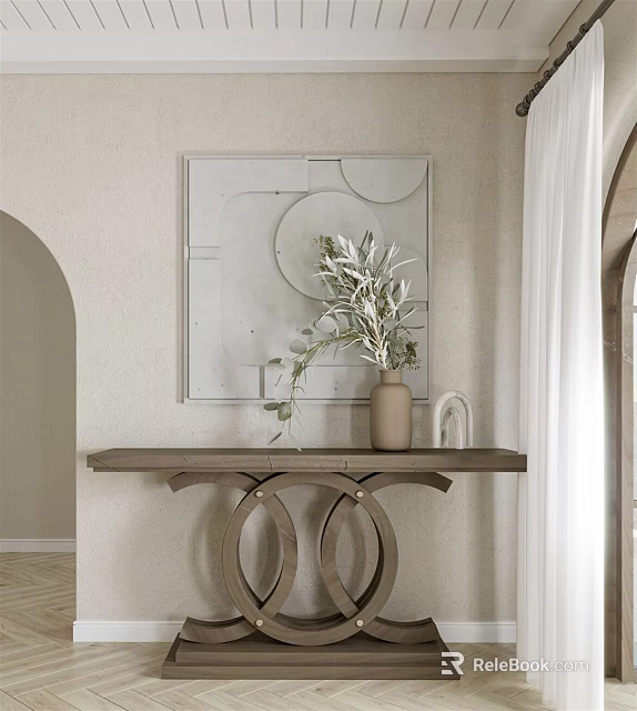 Modern Entryway Console Table With Decorative Wall Art And Potted Greenery 3d model 