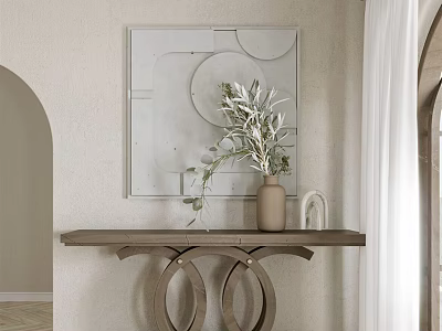 Modern Entryway Console Table With Decorative Wall Art And Potted Greenery 3d model