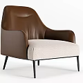 Modern Accent Chair With Brown Leather Back Beige Fabric Cushion And Black Slim Legs