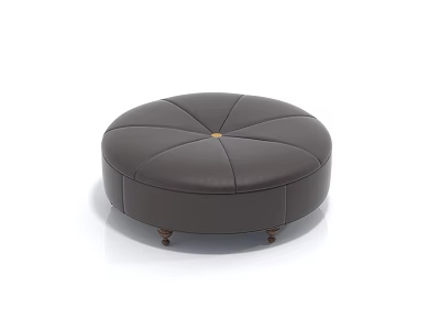 Round Leather Stool With Sectioned Design And Wooden Legs For Home Use 3d model