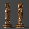 Exquisite Traditional Golden Guanyin Sculptures With Intricate Carving Details And Lotus Bases
