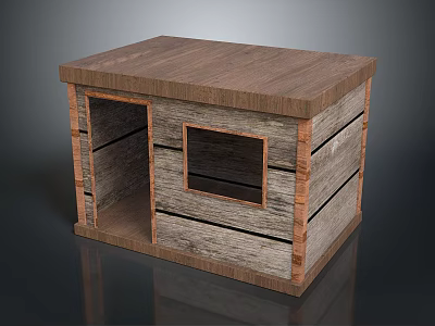 Wooden Pet House Structure With Open Entrance And Window Design Natural Wood Grain 3d model