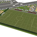 Green Grass Soccer Field With White Lines Goalposts And Surrounding Fence