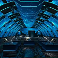 Modern Starry KTV Interior With Curved Ceiling Blue Lighting And Comfortable Sofas 3d model