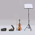 Classic Violin Set With Bow Case Music Stand And Open Sheet Music