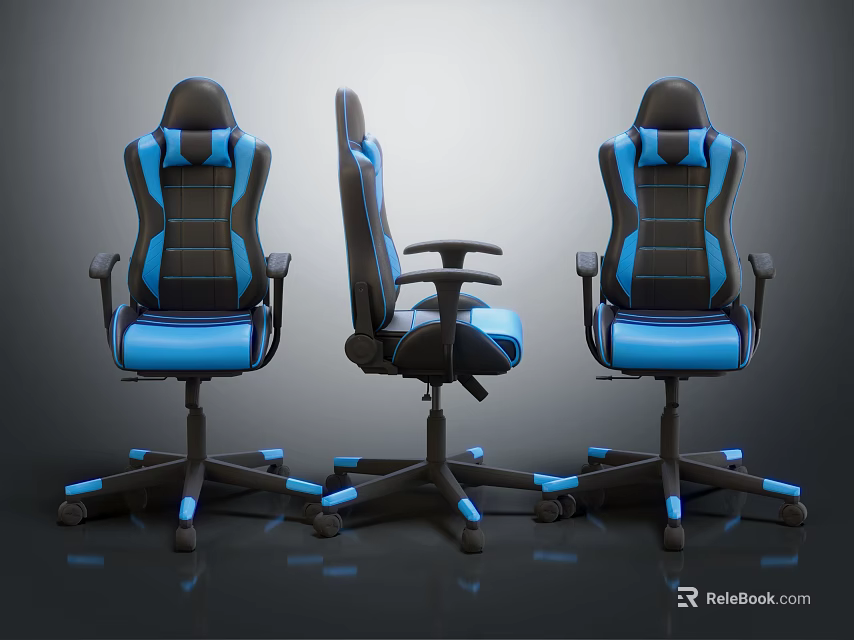 Ergonomic Black And Blue Gaming Chairs With Adjustable Backrest And Wheels 3d model 