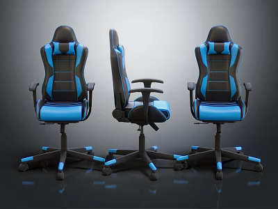 Ergonomic Black And Blue Gaming Chairs With Adjustable Backrest And Wheels 3d model
