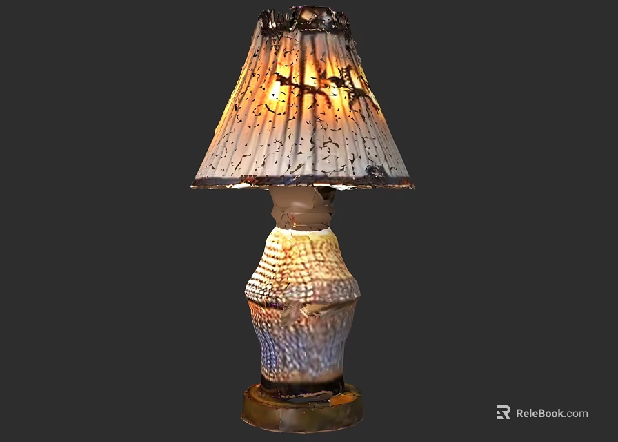 Decorative Table Lamp With Textured Ceramic Base And Patterned Fabric Lampshade 3d model 