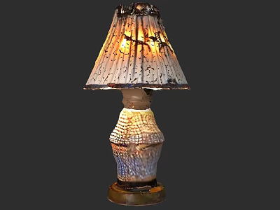 Decorative Table Lamp With Textured Ceramic Base And Patterned Fabric Lampshade 3d model