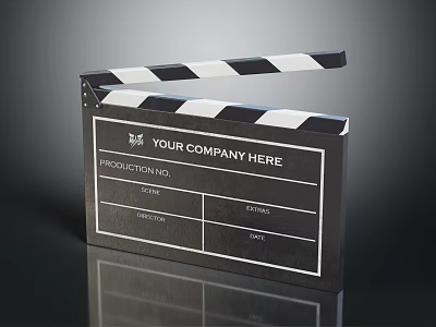 Classic Clapperboard With Black White Stripes Company Name Production No Date Scene Take Fields 3d model