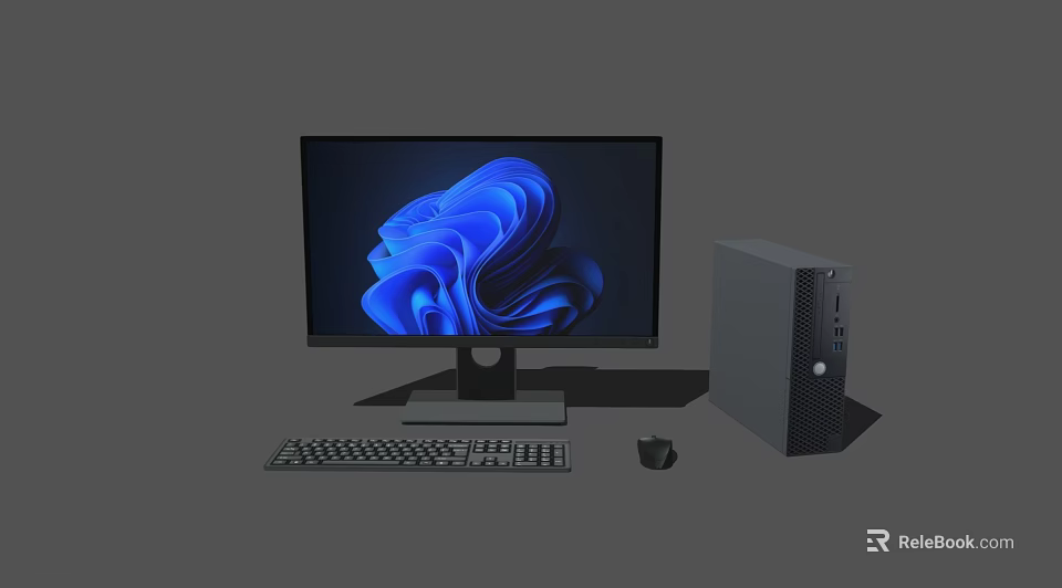 Complete Modern Desktop Computer Setup With Monitor Keyboard Mouse And Tower 3d model 