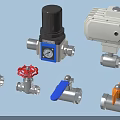 Industrial Equipment Featuring Valves Actuators with Pressure Gauge and Colorful Handles