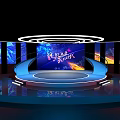 Modern Stage Design With Round Platform Blue Lighting And Large Screens 3d model