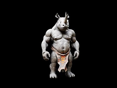 Muscular Rhino Themed Game Movie Character With Humanoid Body And Decorative Loincloth 3d model