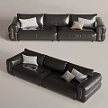 Black Leather Multi Person Sofa With Patterned And Solid Cushions And Metal Legs 3d model