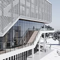 Modern Commercial Building With Glass Facade Geometric Design And Staircase On Urban Street